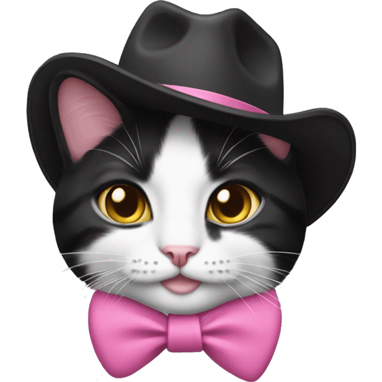 tuxedo cat wearing a pink cowboy hat emoji