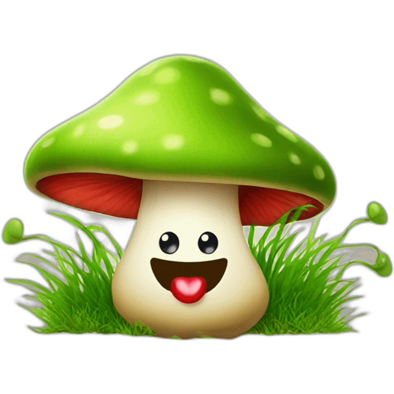 mashroom with eyes and smile with cherry and grass emoji