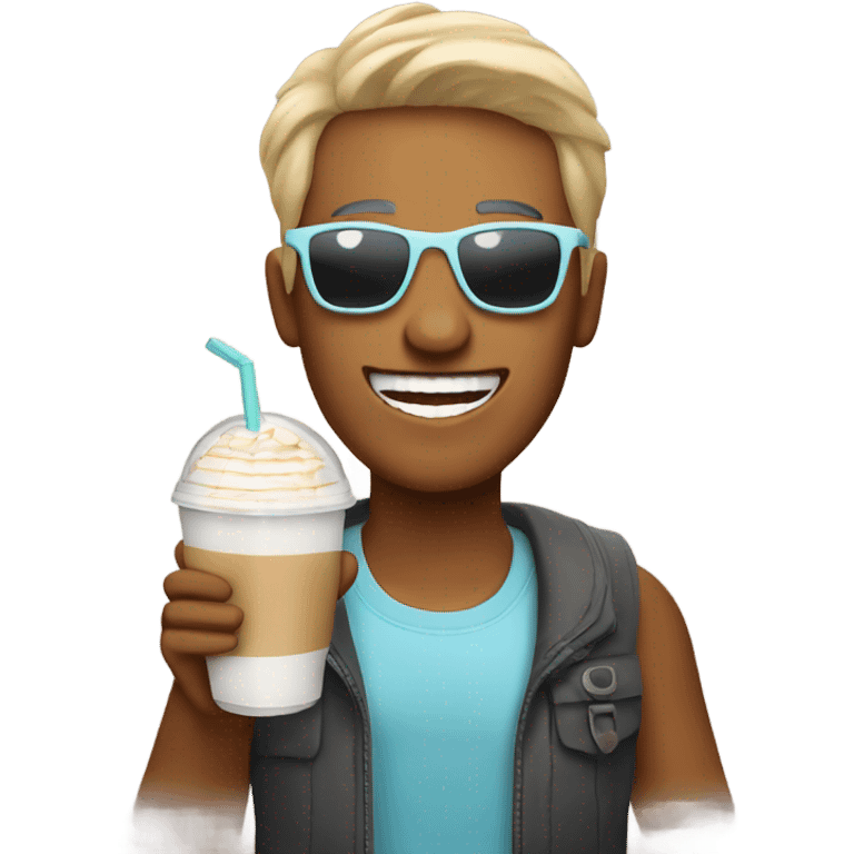 Person excited with ice latte and sunglasses emoji