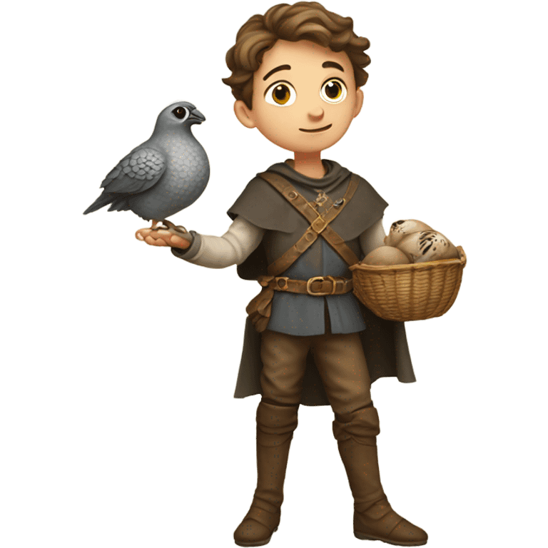 European boy in medieval clothes with a flying quail emoji