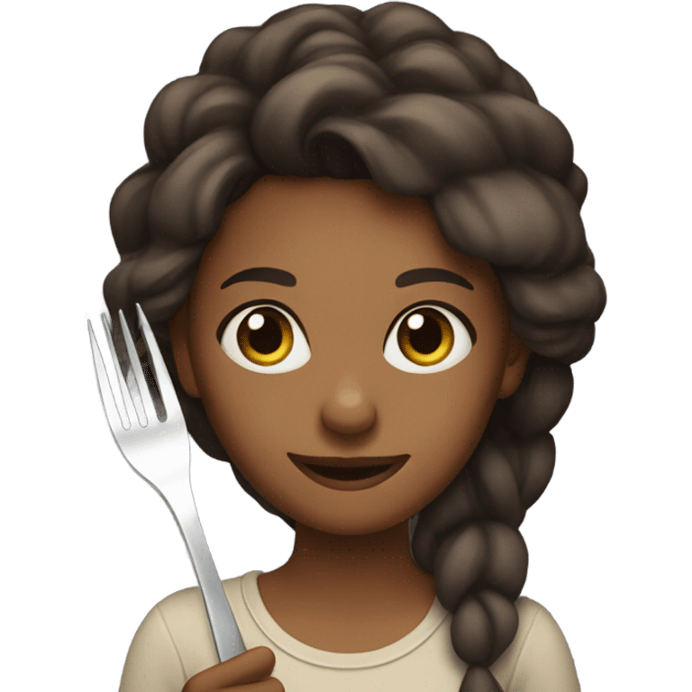 Brown girl holding up a fork emoji