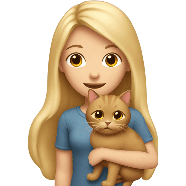 Beige blond long hair girl with brown cat  emoji