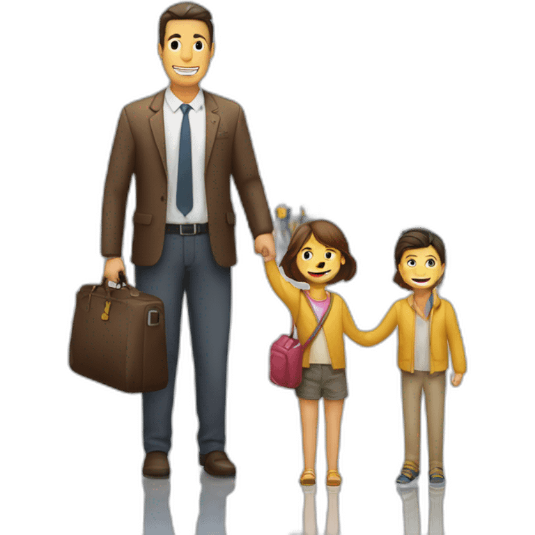 Hombre con su familia en el aeropuerto emoji