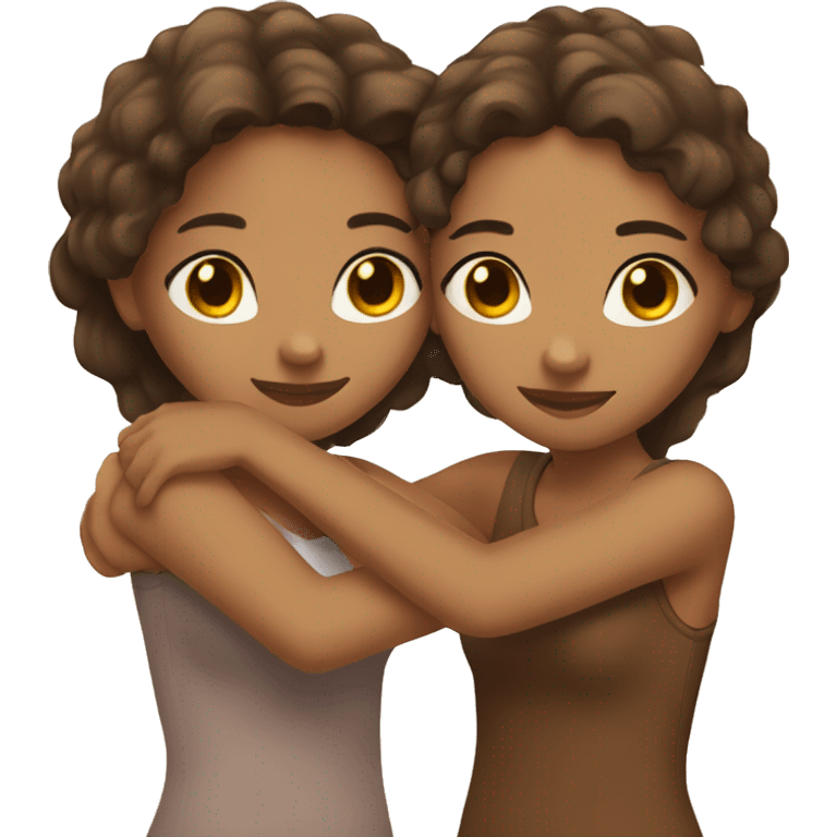 two girl best friends hugging one brown skinned with long dark hair and one light brown skinned with short brown hair emoji