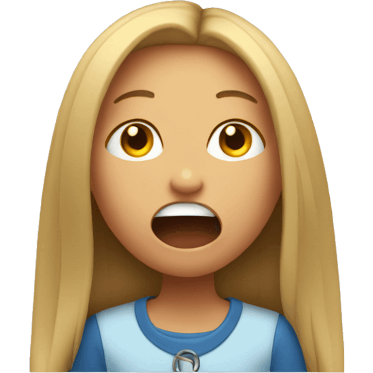 straight long hair girl, with hoops and yawning emoji