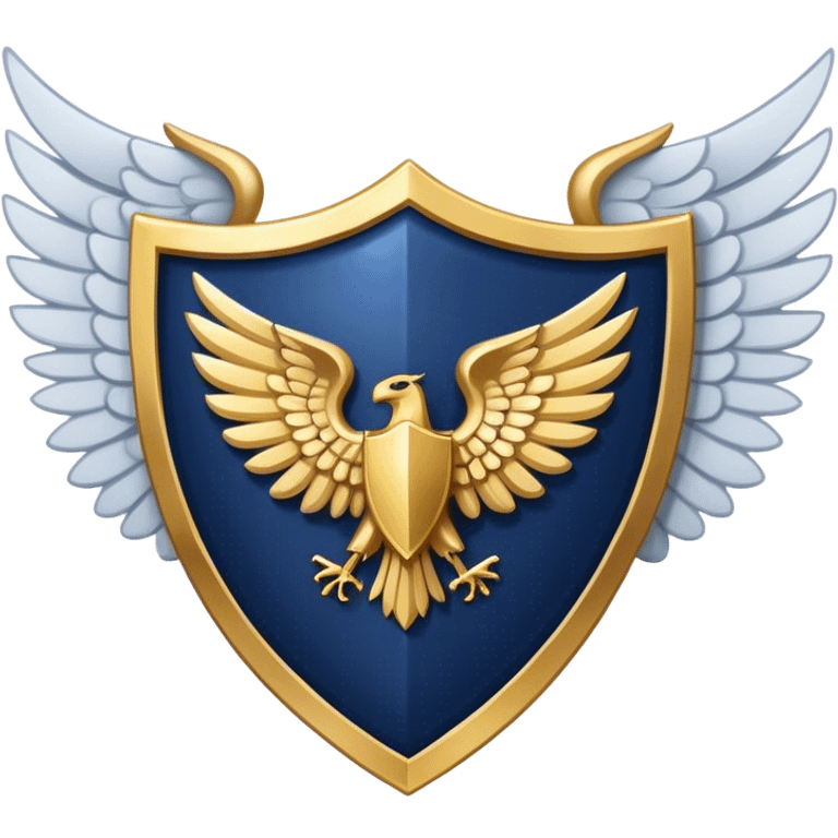 a navy blue shield with large gold wings behind emoji