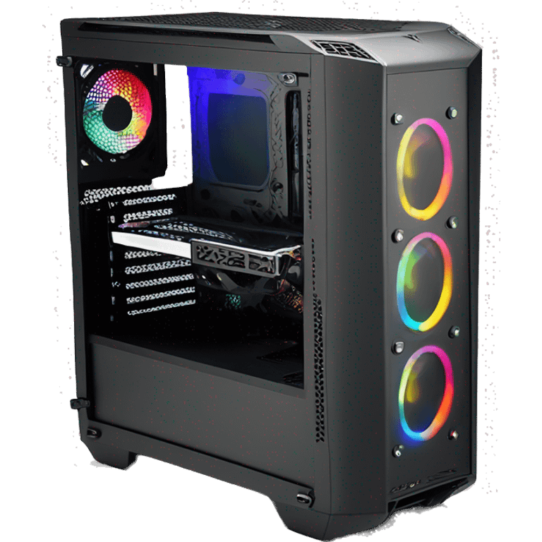 Black gaming PC RGB mid-tower case with glass side panel emoji