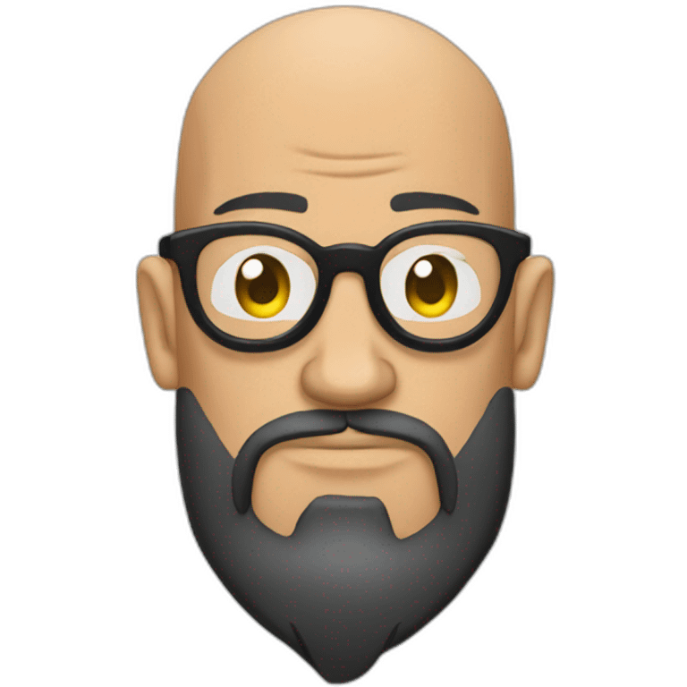 Tattooed bald man with beard and glasses, style Futurama emoji