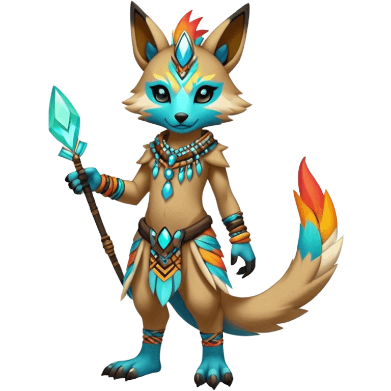 Anthro Sona Cool Edgy Cute Colorful Shy Shamanic Tribal Shiny Fakemon-Fantasy-Creature Full Body emoji