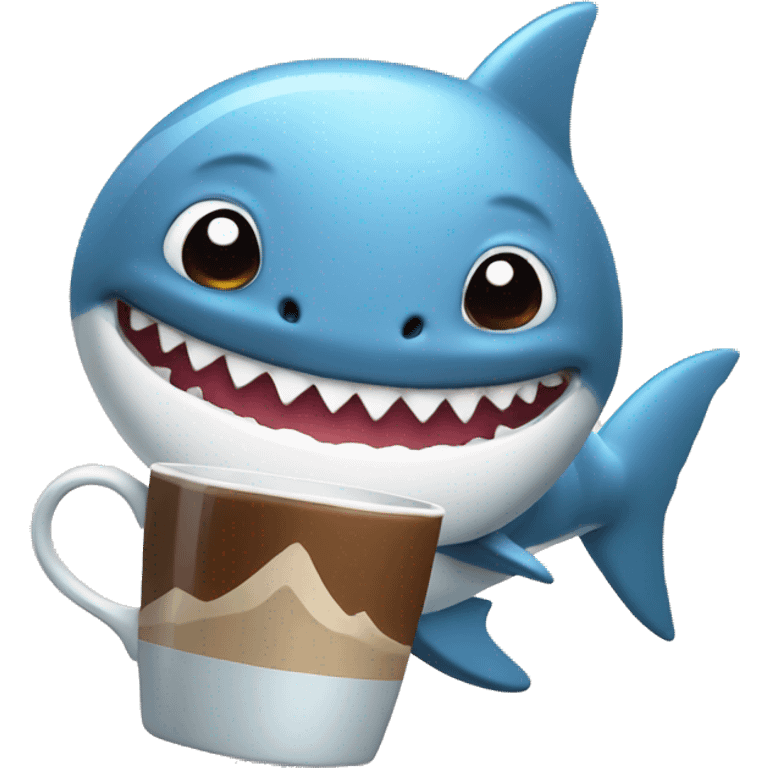 Cute shark holding a coffee mug emoji