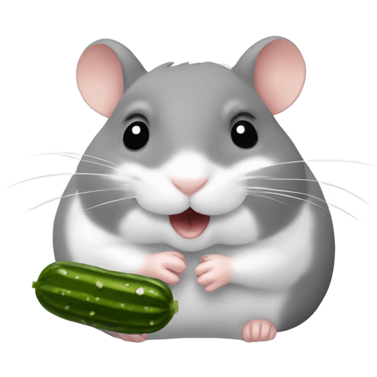 grey and white hamster eating big pickle emoji