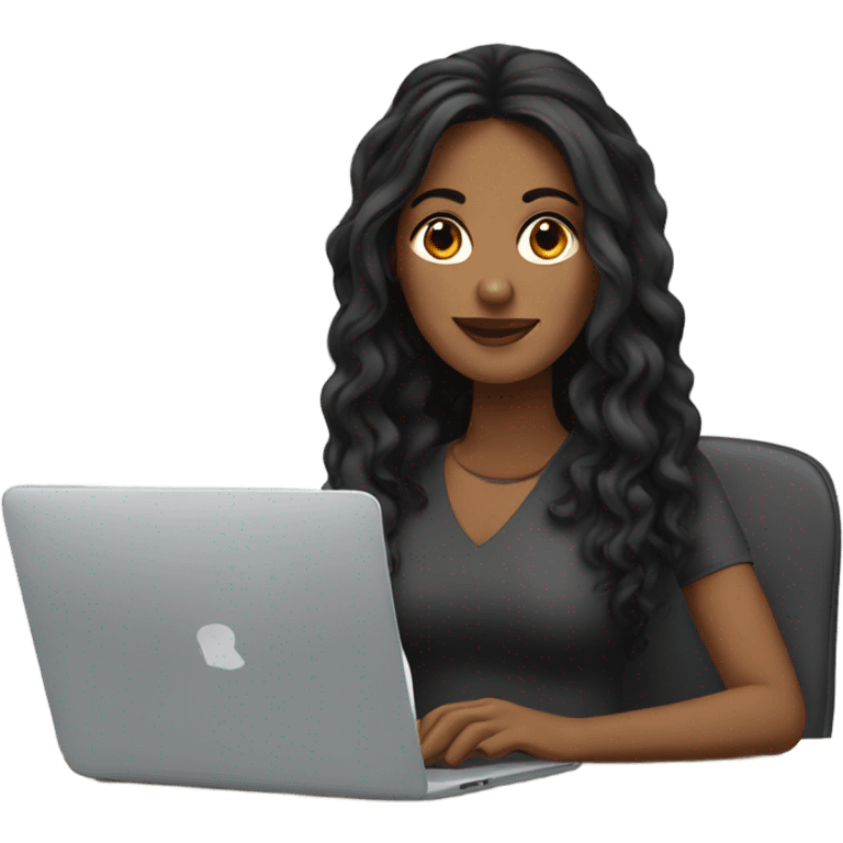 Tech brown woman with long wavy black hair on the laptop  emoji