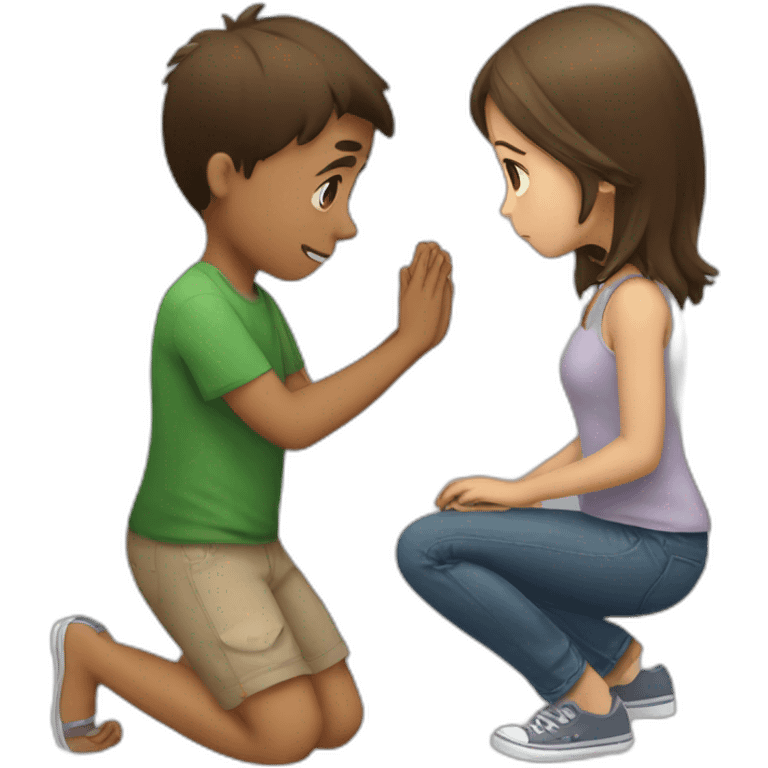 A boy saying sorry on knees to a girl emoji