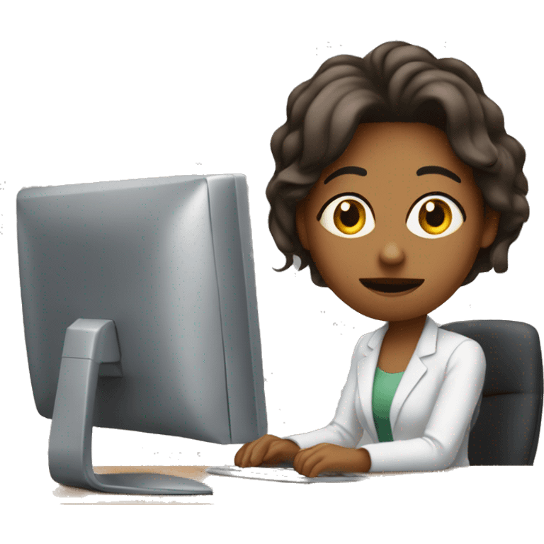 she seems like don't want to work. she is sitting in front of the desk with computer emoji