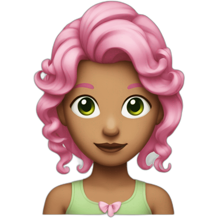 a girl with green eyes, pink hair and with a cone-shaped horn hair ornament emoji