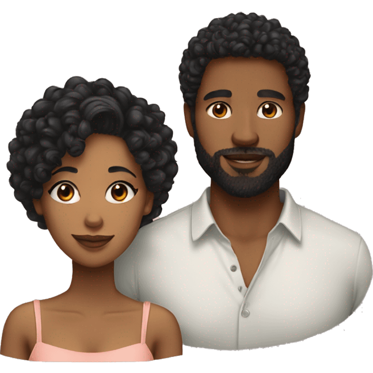 Couple very short haircut black man with beard and mixed race woman with long curly black hair emoji