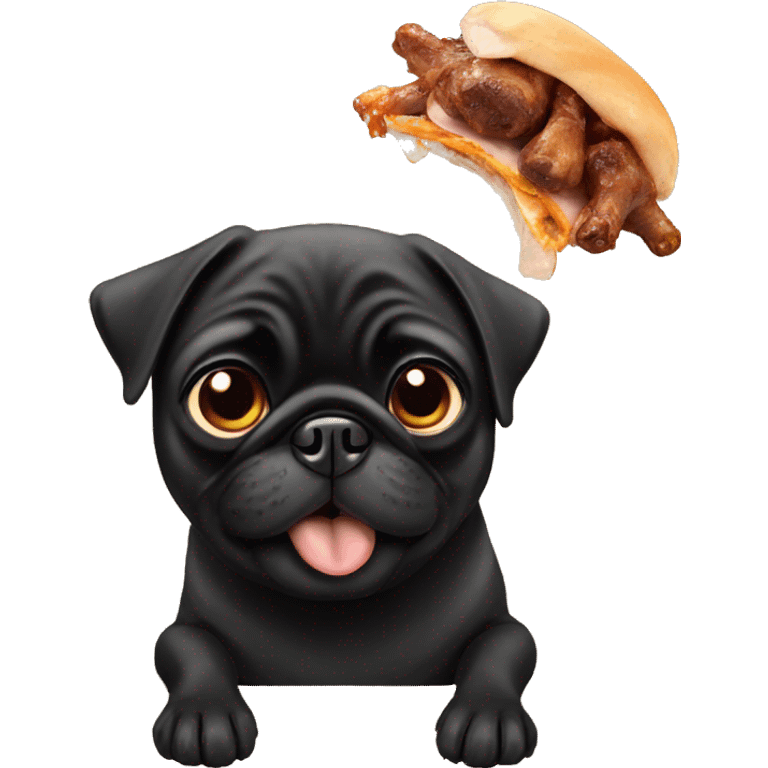 Black pug eating a chicken leg emoji