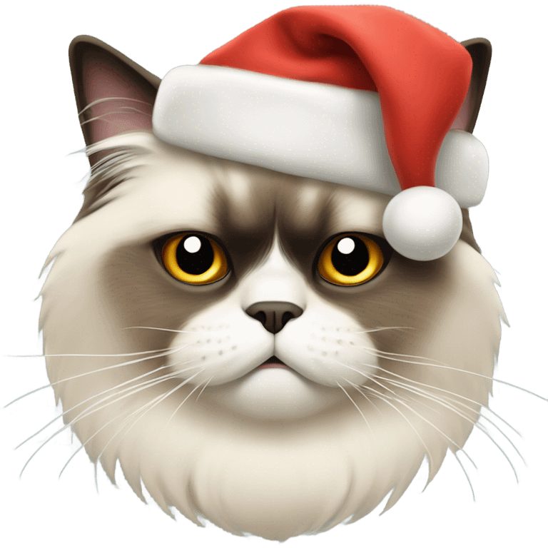 Grumpy Himalayan cat with Christmas hat on  emoji