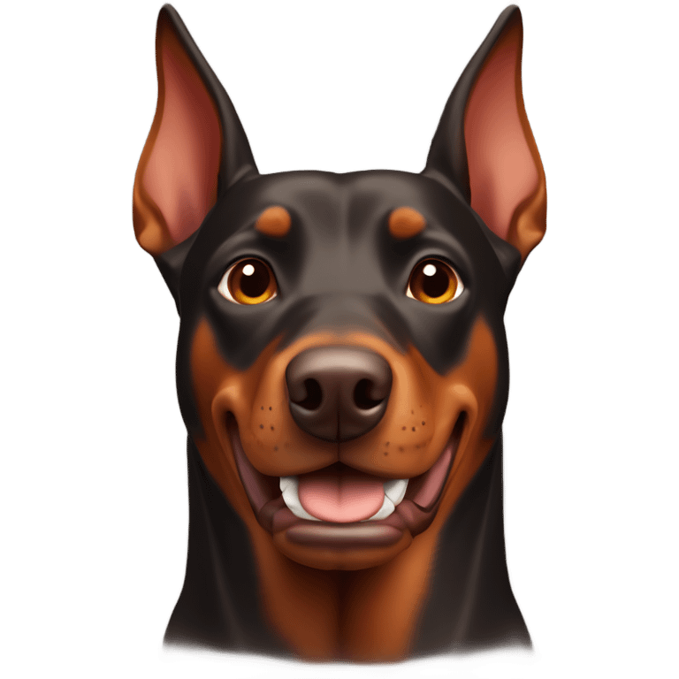 Red and brown Doberman without cropped ears face facing front happy expression  emoji