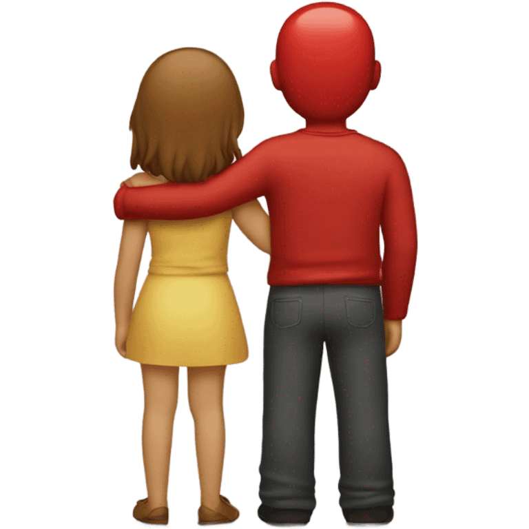 red guy and girl hugging each other back view emoji