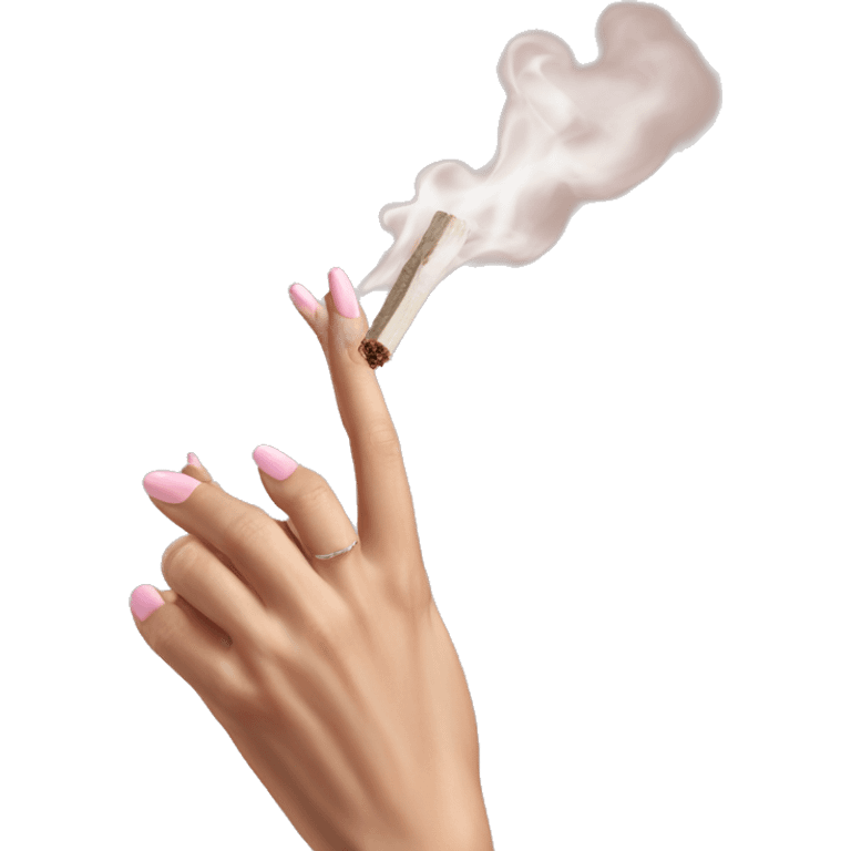 feminine pale hand with short light pink nails holding smoking palo santo realistic soft textures emoji