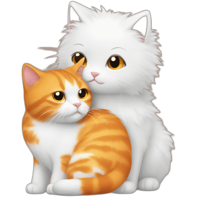 an orange cat and a white fluffy cat cuddling emoji