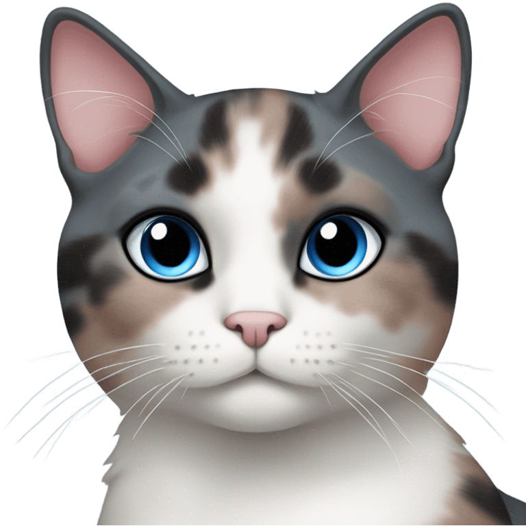 Dusty pink, dark grey and white tortoiseshell cat with blue eyes emoji