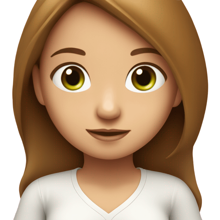 A girl with brown long hair, fair skin and green eyes is sitting in a lotus position in a white top and pink skirts emoji