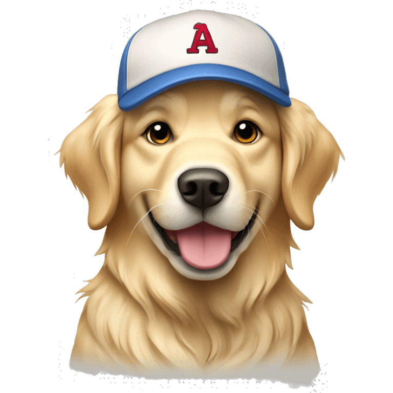 english cream golden retriever wearing baseball cap emoji