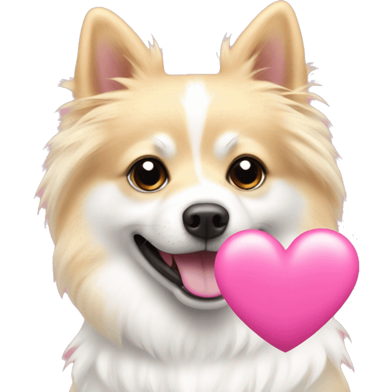 White and blonde spots spitz in a pink heart emoji