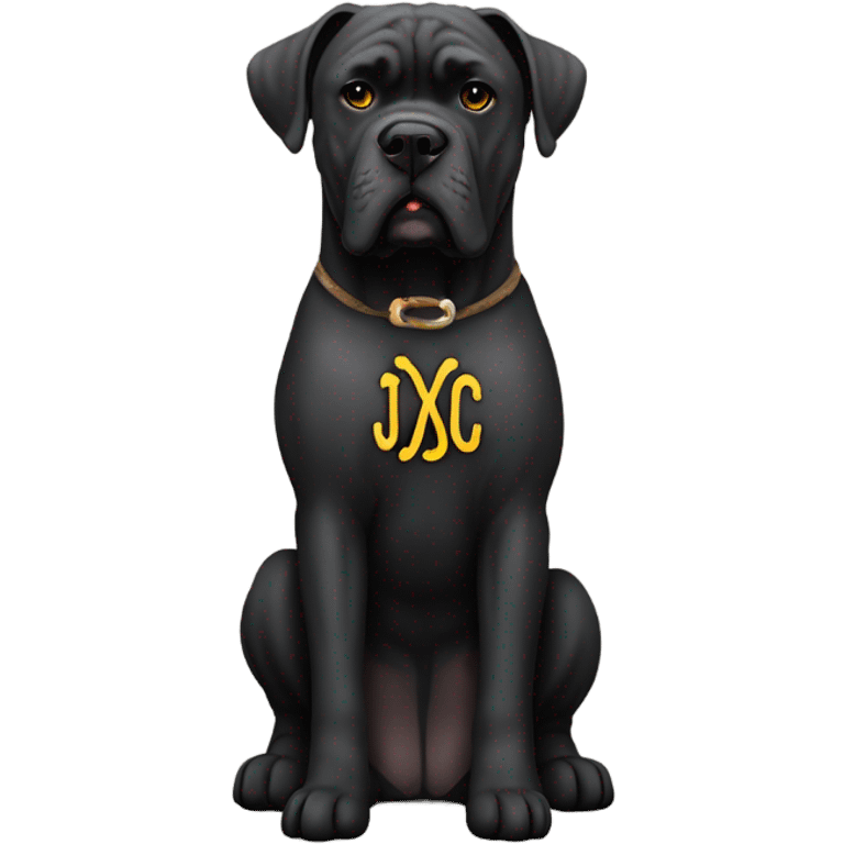  A Cane Corso with a monogrammed JJC on his chest. emoji