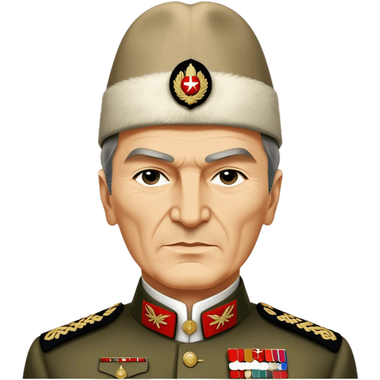 Mustafa Kemal Atatürk (statesman) in traditional hat – Cinematic Realistic Portrait of Mustafa Kemal Atatürk, depicted in dignified traditional attire with a distinctive hat, a resolute and visionary expression illuminated by warm, historic lighting, rendered with rich textures that evoke his transformative leadership. emoji