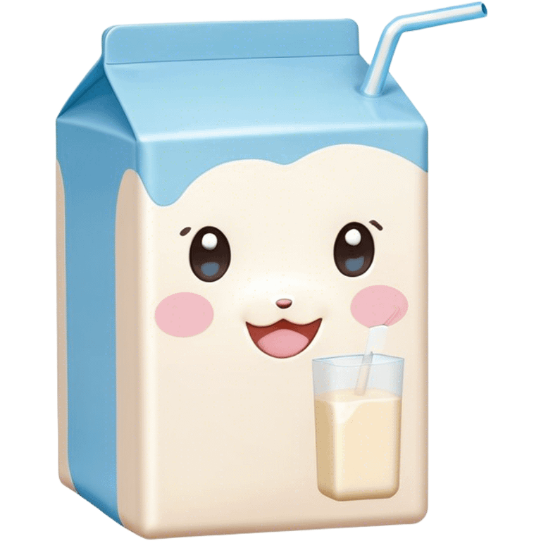 Cute Kawaii Milk Carton, small and boxy, bright pastel blue and white, blushing cheeks, a tiny straw poking out, soft glowing highlights, adorable farm-fresh cuteness! emoji