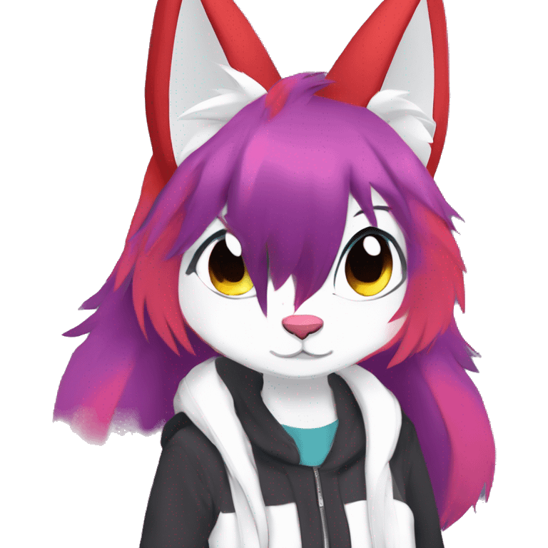 Anthro Dark Beautiful Colorful Shiny Edgy Cool Shy Grumpy FurSona Feline-Zangoose-Fakemon Emo Hair Vtuber Model emoji