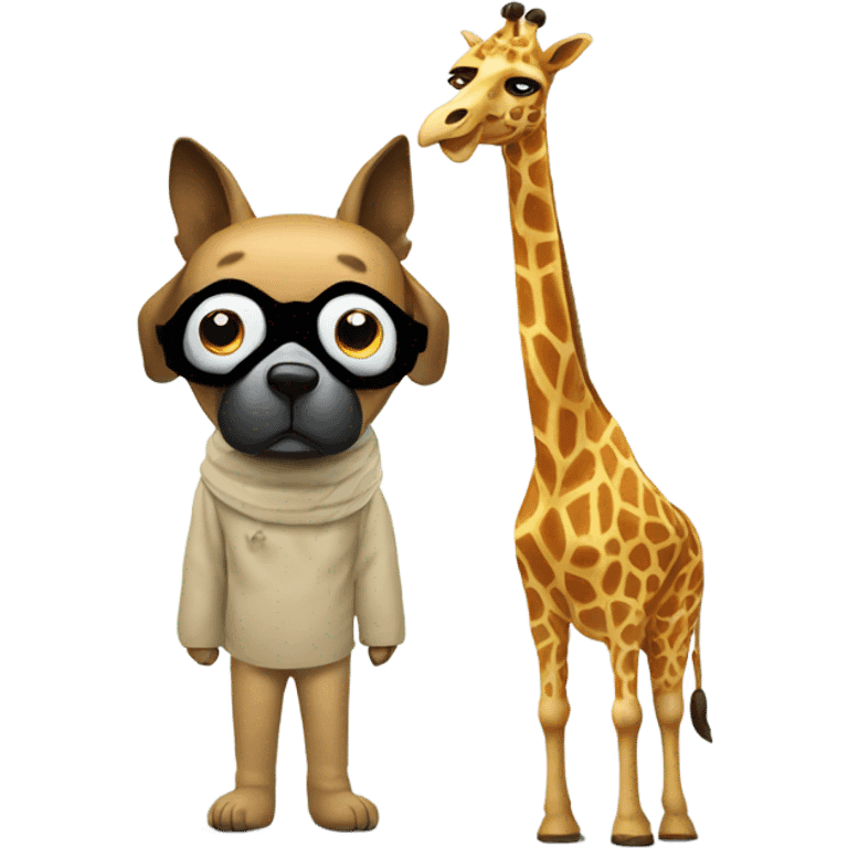 Dog wearing a ski mask robbing a giraffe emoji