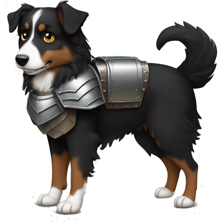 Small black australian shepherd dog with armor emoji