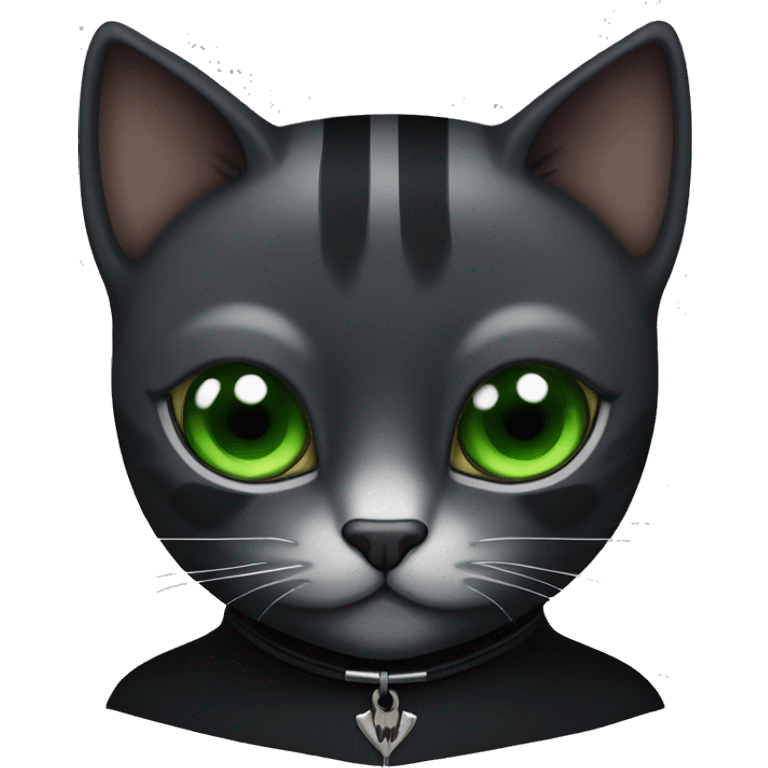 Black British cat with white stripes and green eyes with Batman’s wings emoji