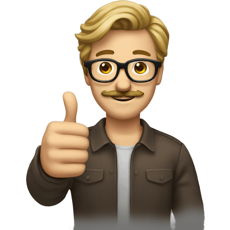 a guy with a big brown mustache, glasses, dark blonde hair, thumbs up emoji