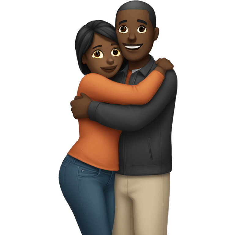 Black woman and white man hugging emoji