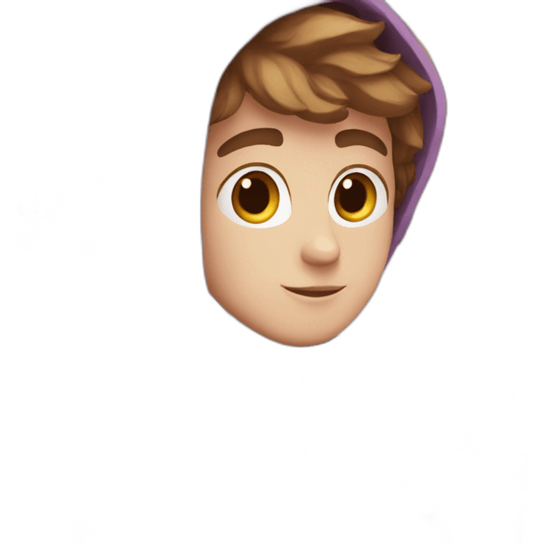 a white boy with short brown hair, and a purple hoodie emoji