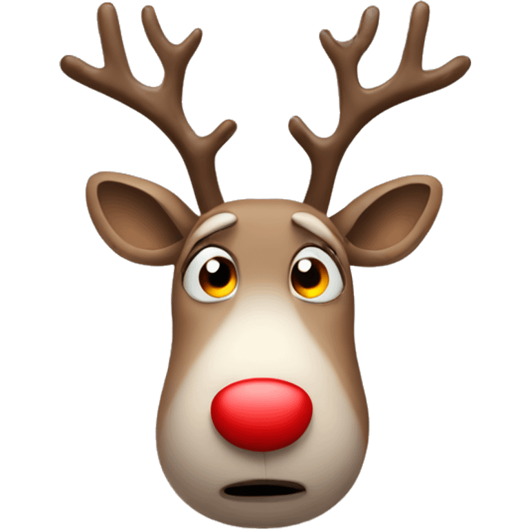 Worried reindeer with red nose emoji