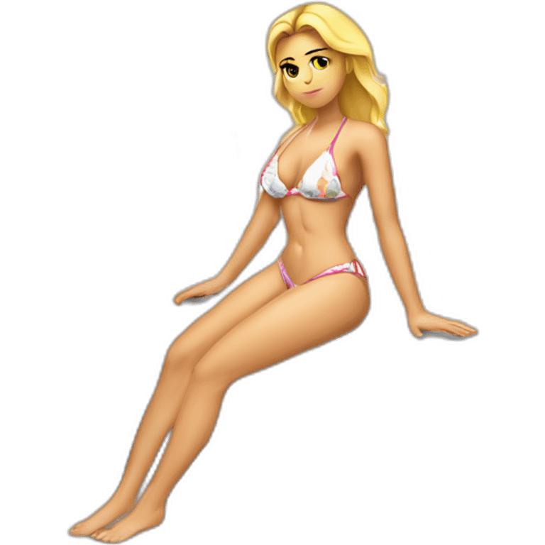 Sexy pose soft-fit Caucasian woman bikini (beach body) bed pretty frowning emoji