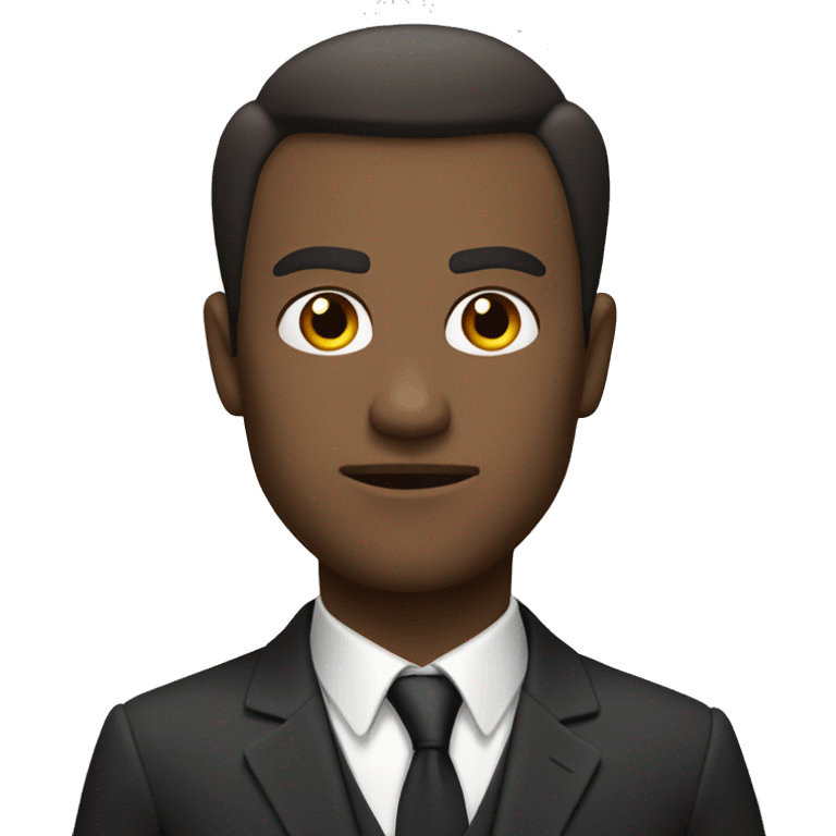 Man in a suit with a serious expression and white skin a little brown emoji