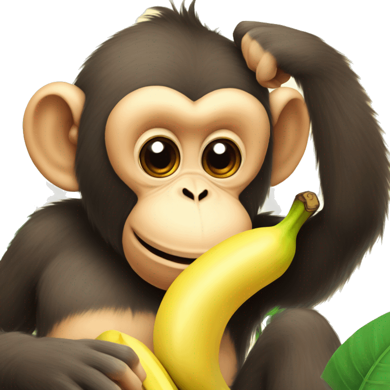 Monkey is eating to banana emoji