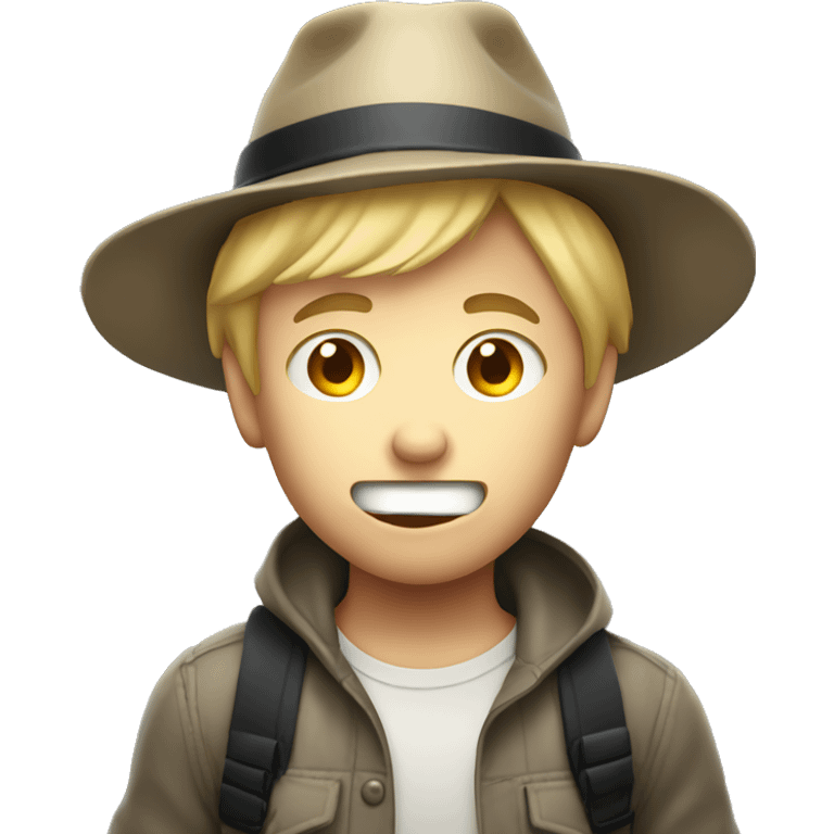 blond boy with hat scared Flashlight in hand spooky halloween emoji