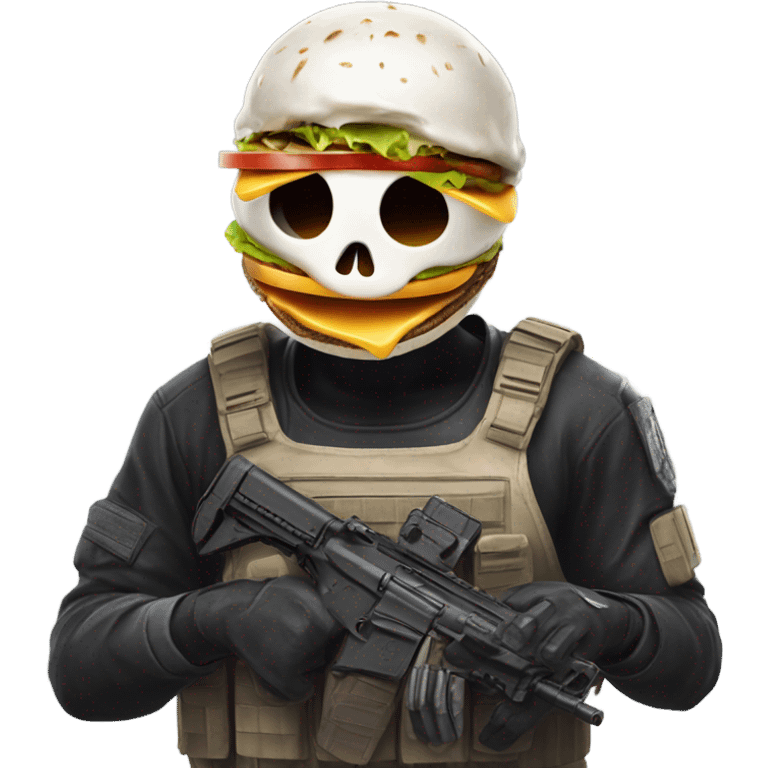 Ghost from call of duty holding a burger emoji