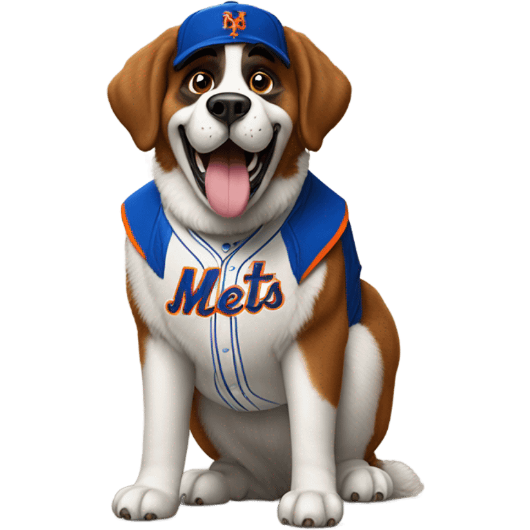 St. Bernard with a huge smile wearing a New York Mets uniform  emoji