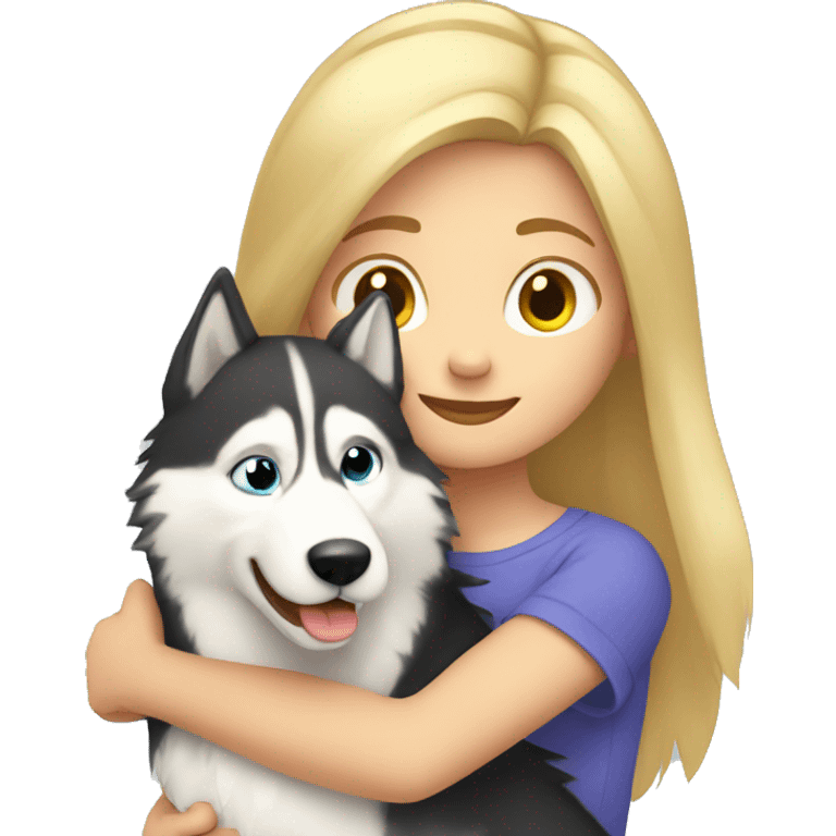 blond kid with long hair is hugging  husky  emoji