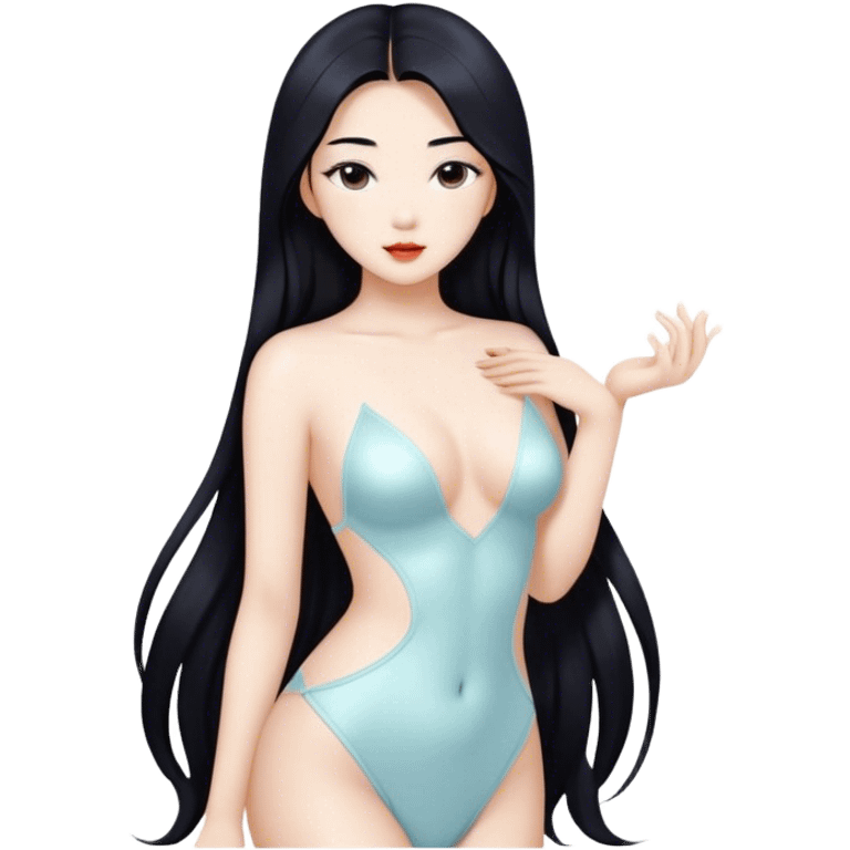 gorgeous Asian girl with long black hair, white skin, and a beautiful body  . Glamorous body  emoji