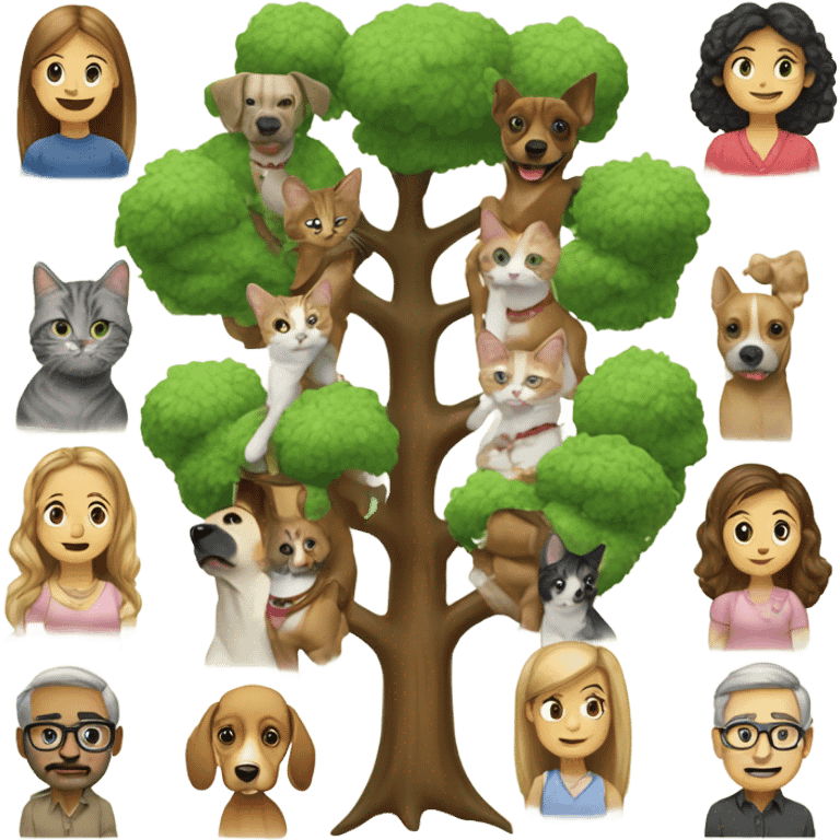 Family tree multinrac people, cats and dogs emoji